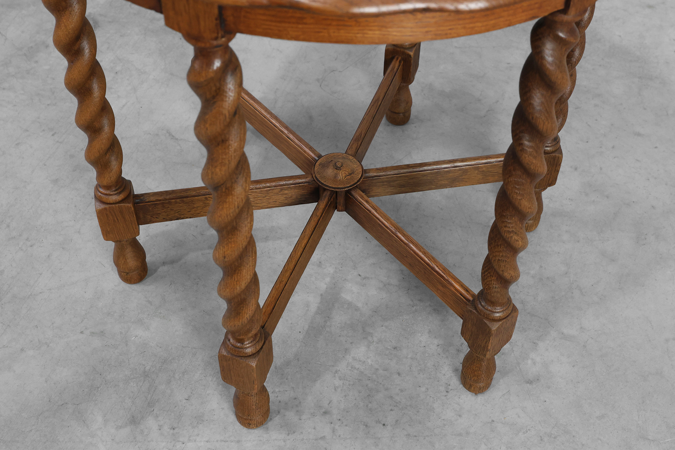 Solid Oak Carved Side Table with Barley-twist legs, France ca. 1890thumbnail